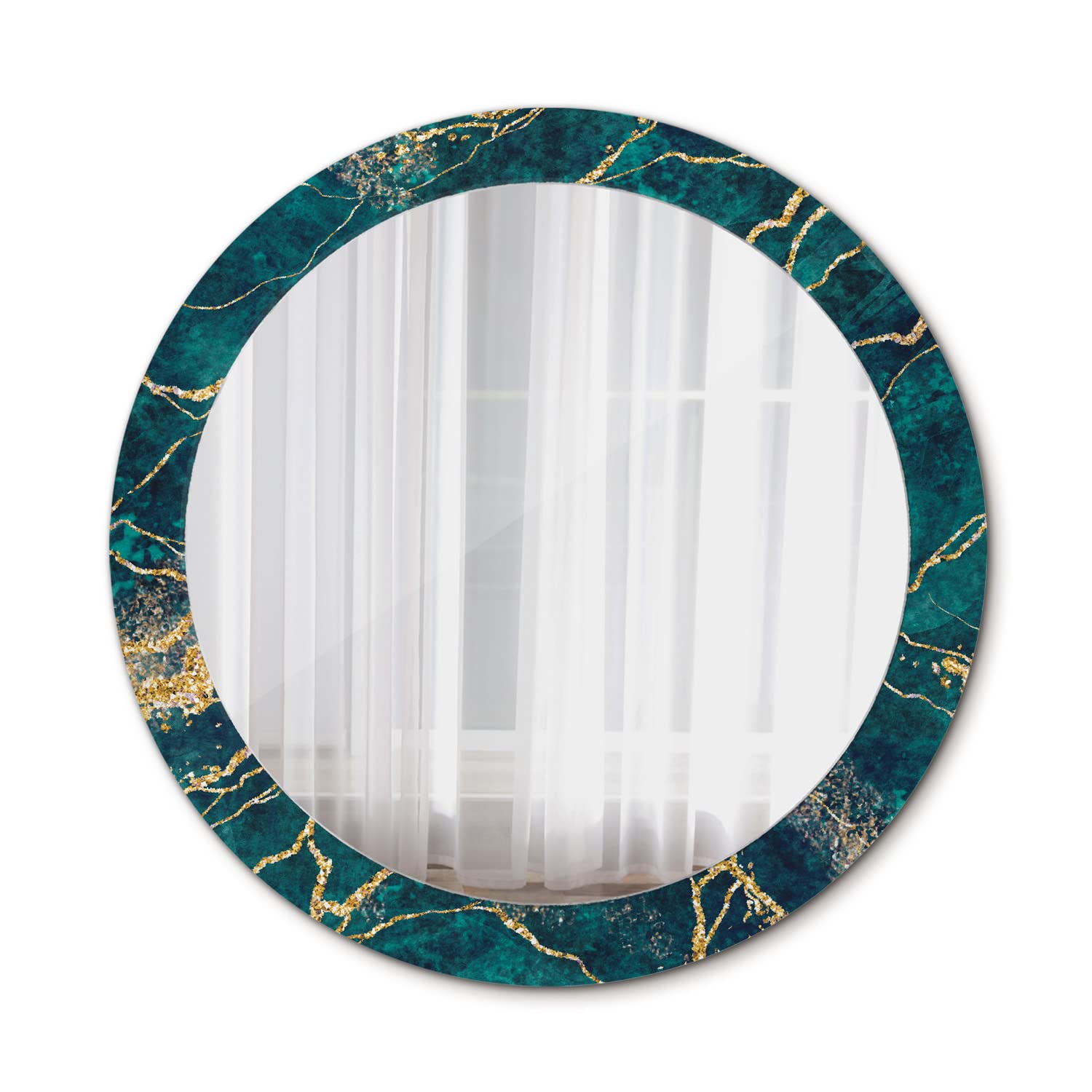 Tulup Wall Mirror Ø31.50 in / 80 cm Circular Mirror with Print Unique Mirror Home Decoration Overprint Glass - malachite green marble