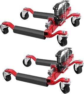 2Pcs Car Wheel Dolly, 3000LBS Capacity Hydraulic Tire Jack Trailer Dolly, 12'' Wheel Vehicle Positioning Jack with Heavy Duty Rollers and Foot Pedal for Auto Repair, Garage, Towing, Red