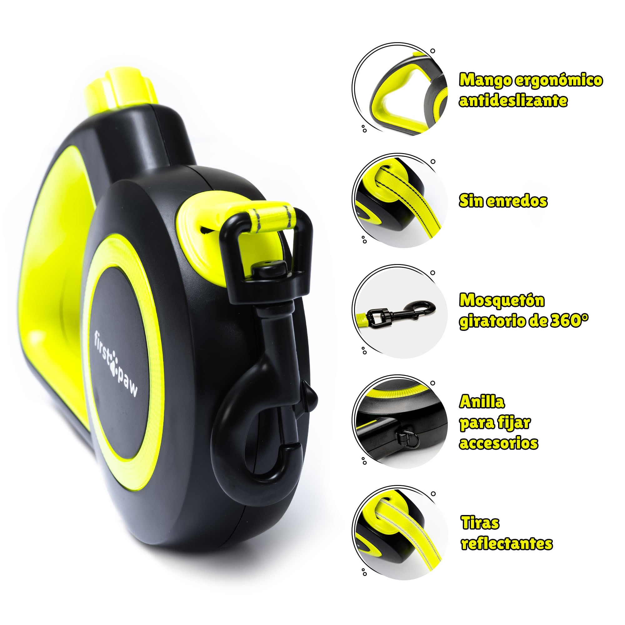 Correa Perro Extensible 5 Metros - Correa Retráctil Perro para Adiestramiento y Paseo con Cinta Reflectante 360º Sin Enredos - para Perros medianos y Grandes (hasta 50 kg)