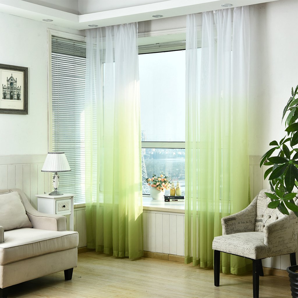 Voile semi-transparent de qualité supérieure avec dégradé fluide vert et blanc SIMPVALE
