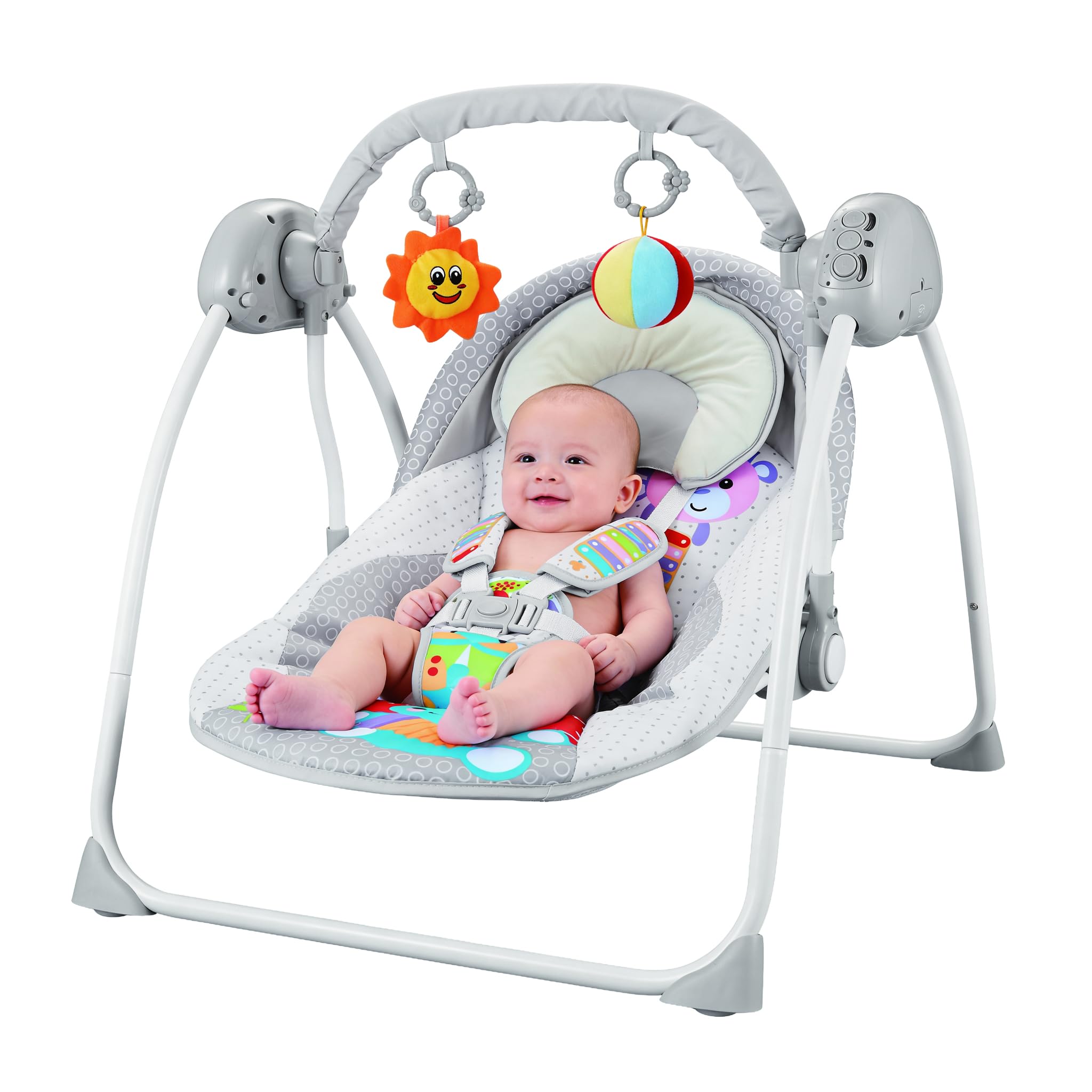 Raganet, Silla Mecedora Eléctrica Para Bebes, Columpio de Control Remoto con 3 Velocidades, Con Reproducción de Musica y Mosquetero (Gris)