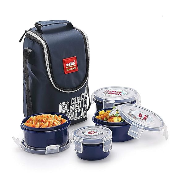 Cello Max Fresh Click Polypropylene Lunch Box Set, 300ml, 4-Pieces, Blue