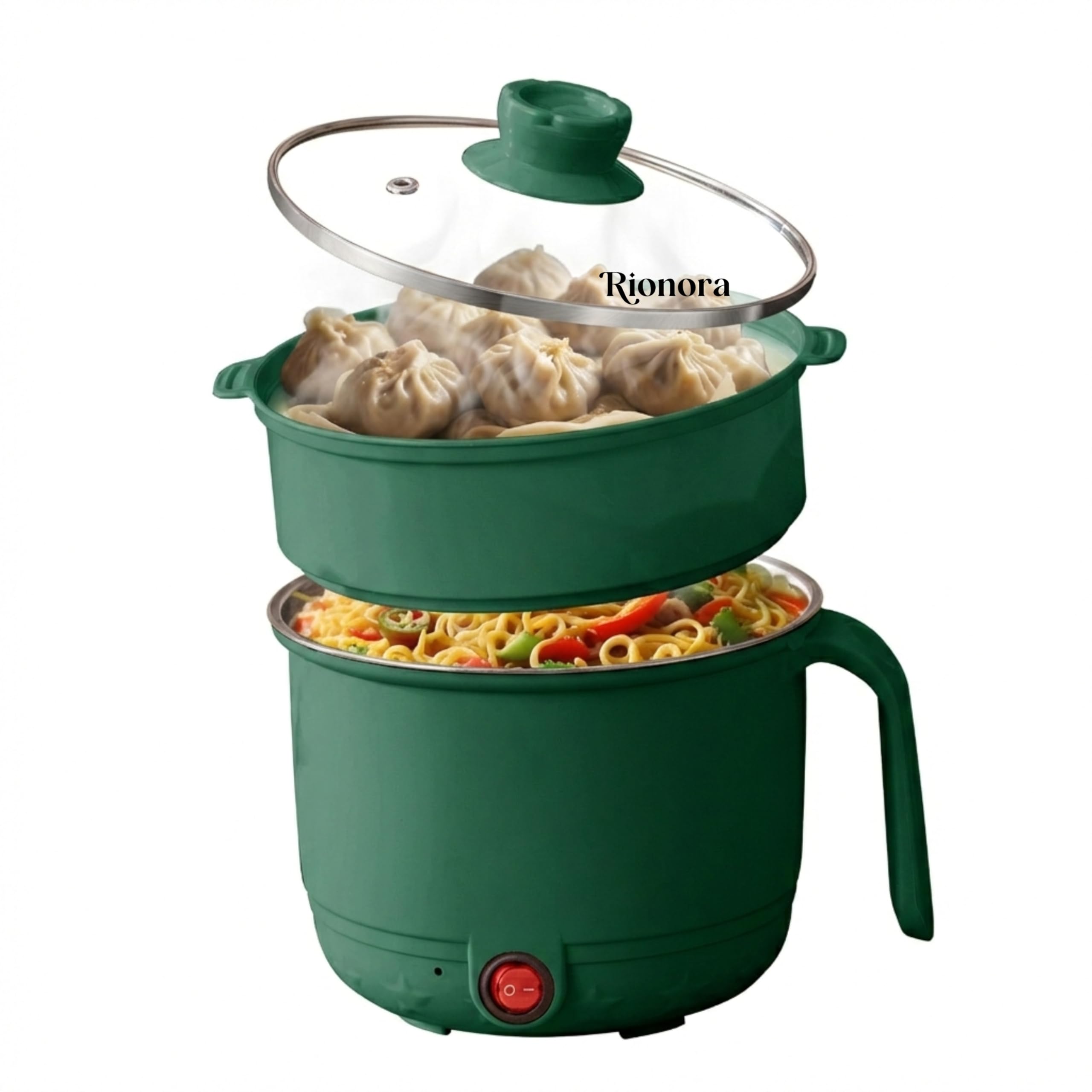 1.5L Electric Cooking Pot with Steamer Basket, Stainless Steel Mini Multi Cooker, Portable Rice & Baby Food Maker for Travel & Hostel, Boil, Fry, Steam Vegetables & Soup (Green)-picture-17