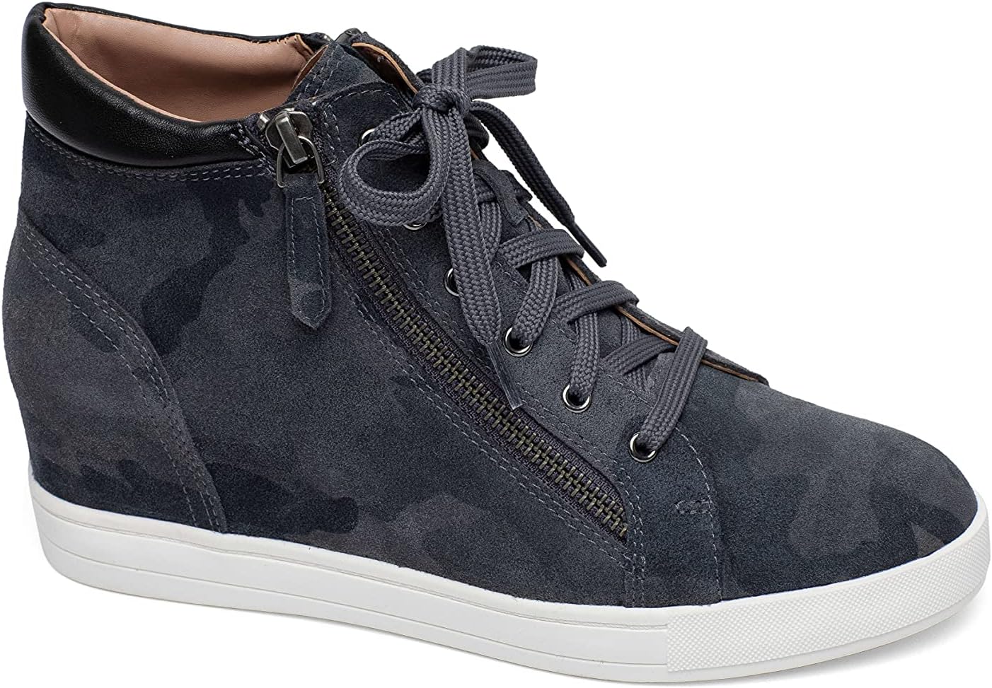 Linea Paolo - Gaines - Women's Zipper Detailed Leather or Suede Lace Up Hidden Wedge Sneakers