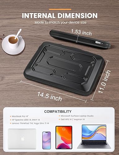 Miniatura 8 de DOMISO Funda para laptop de 14 pulgadas con asa, bolsa de computadora a prueba de golpes, funda protectora de EVA impermeable para ThinkPad E480Yoga