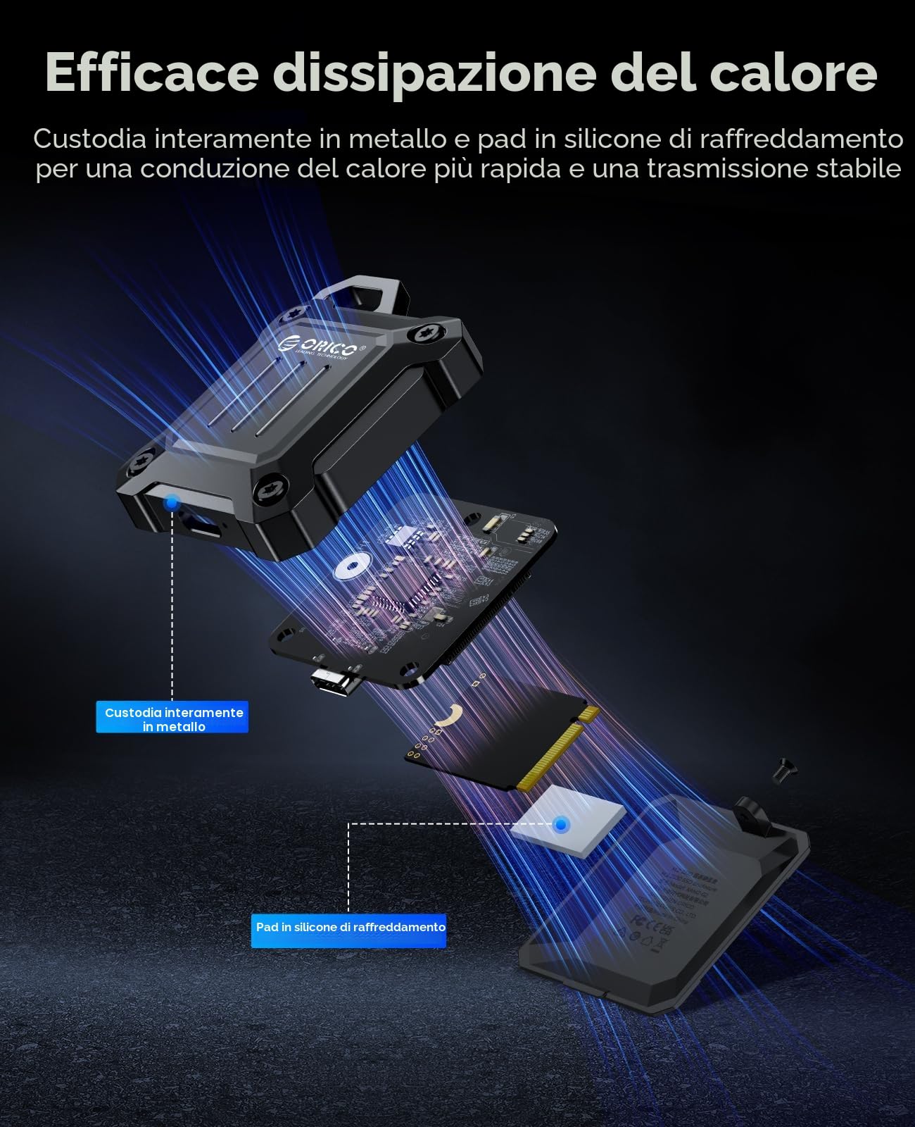 ORICO Case SSD M.2 NVMe 2230 con Custodia in Metallo, Adattatore USB C 3.2 Gen2 a NVMe PCIe da 10Gbps, Compatibile con Phone 15 Pro/Pro Max 4K ProRes Recording, Cavo 2 in 1-XAM2