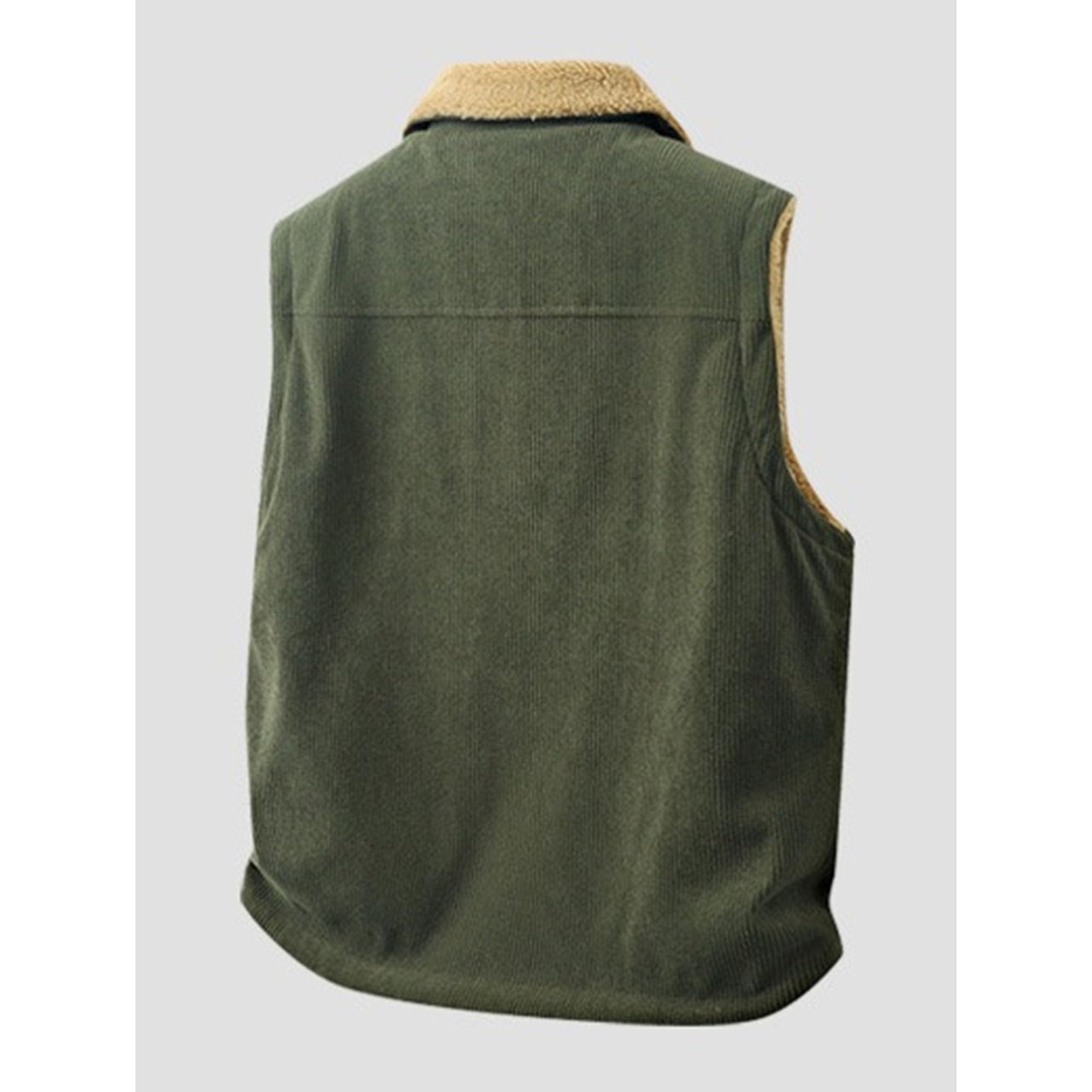 JEShifangjiusu Gilet da uomo leggero in velluto a coste cardigan con risvolto foderato in sherpa reversibile giacche comode con cerniera intera senza maniche