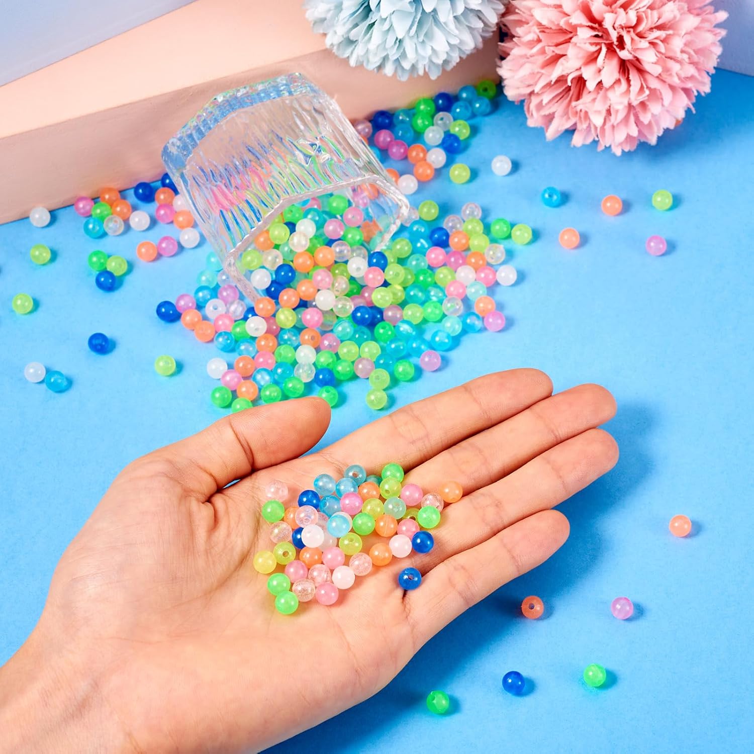 1784Pcs 6 mm Glow in The Dark Beads for Jewelry Making, Mixed Color Resin Luminous Round Beads Colorful Glowing Loose Spacer Bubble Beads for DIY Crafts Bracelets Earrings Lanyard Making - Image 4