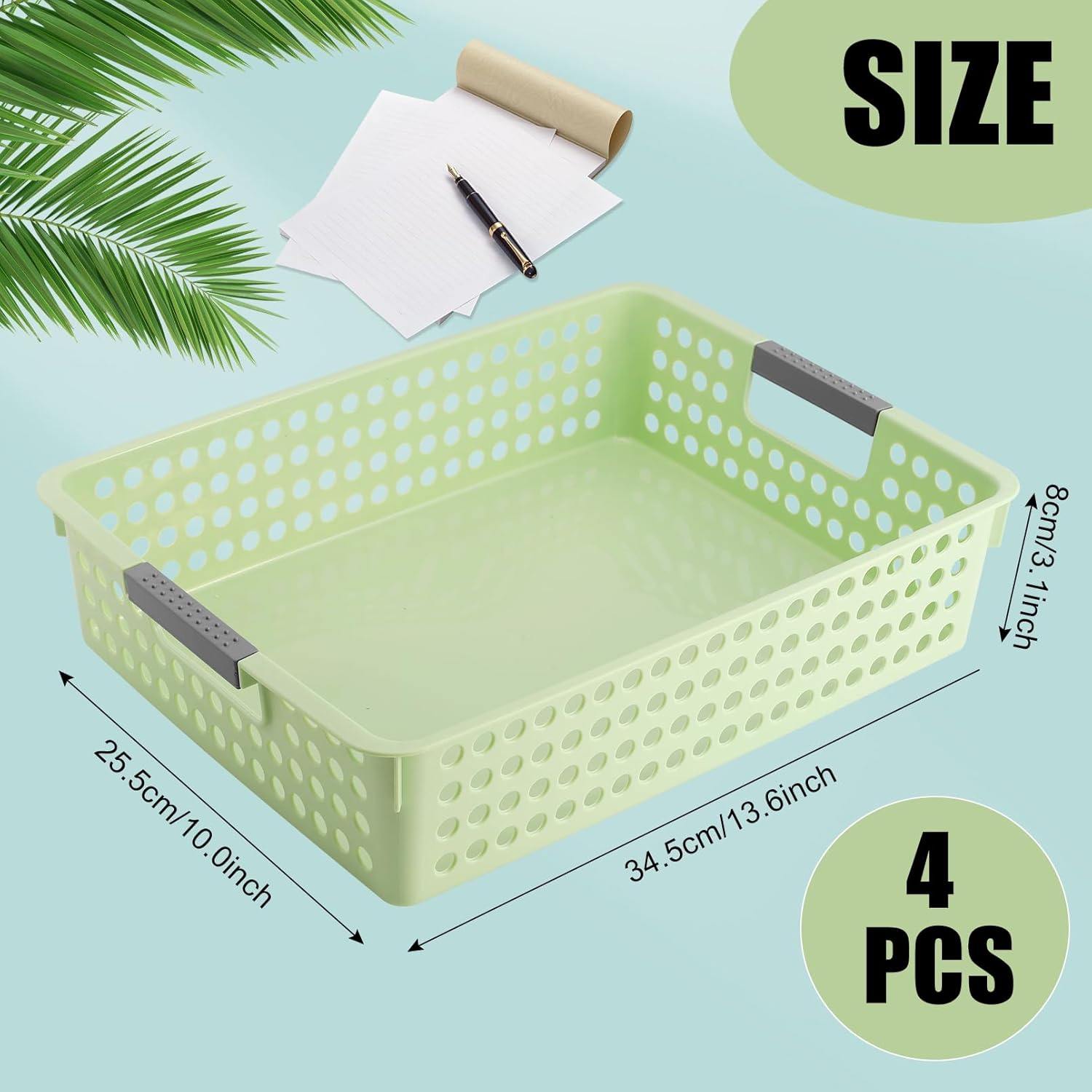 4 Pack Turn in Trays Classroom, Plastic Desktop Paper Storage Baskets with Handles, Colorful Paper Organizer Baskets for Library, Office, Home (4 Colors-B)