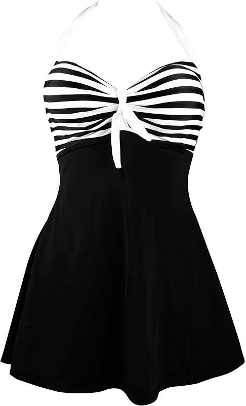 Vestido de baño vintage con control de barriga de una sola pieza con pollera para mujer Traje de baño retro