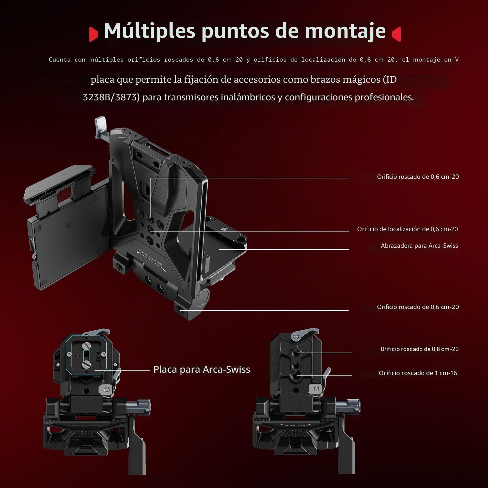 SMALLRIG Kit Plegable de Placa de Batería V-Mount Pro, con Placa QR para Arca, Soporte Protector de Pantalla y Clip para Cables, Rig Compacto para Cámaras Mirrorless/DSLR, para Baterías V-Mount - 5315