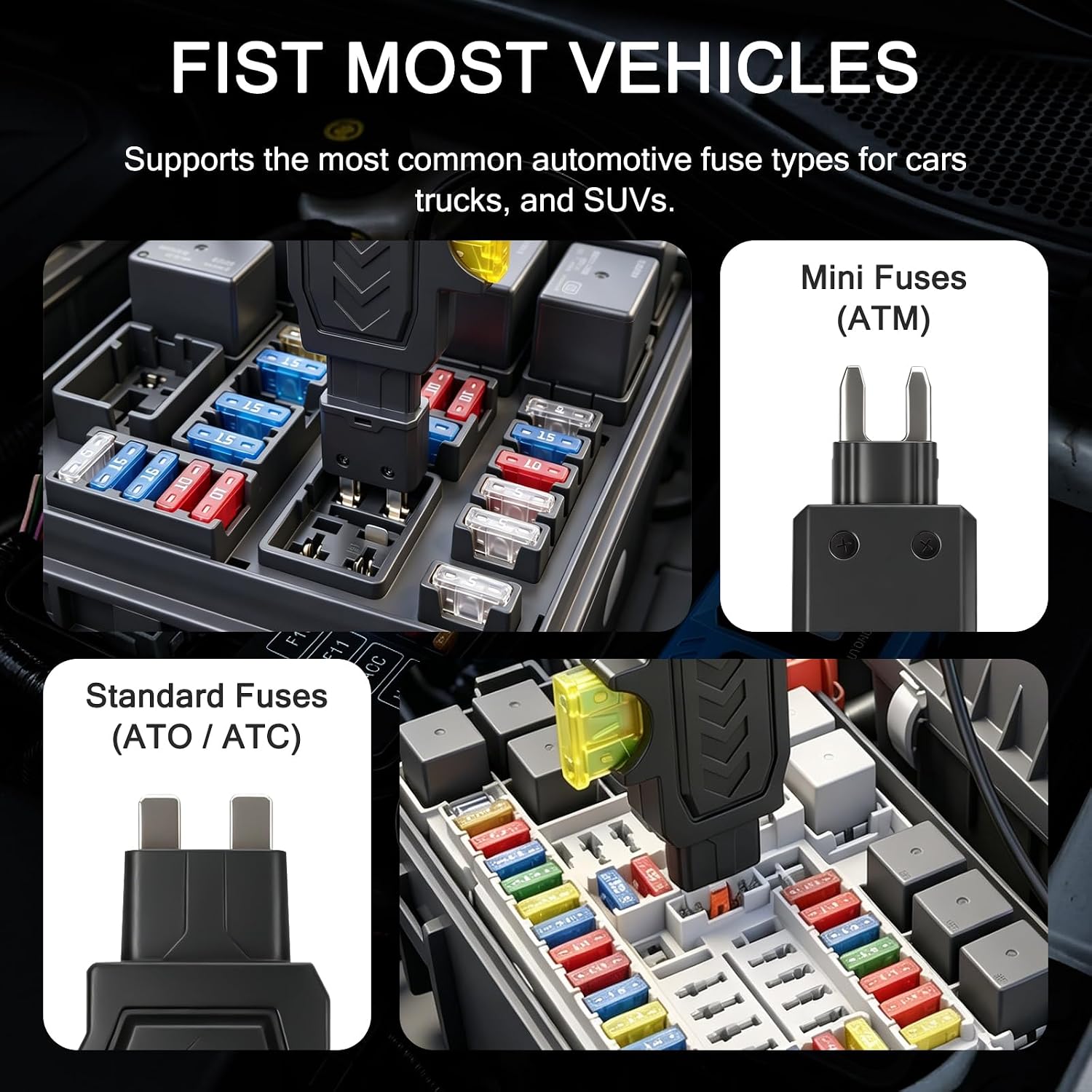 Car Fuse Tester, Automotive Circuit Fault Probe Tester, 20A 48V Parasitic Draw, Car Relay & Circuit Tester with Overcurrent Detection, Inline Current Monitor for Mini & Standard Blade Fuses