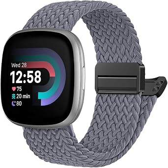 Maledan Magnetic Stretchy Nylon Bands for Fitbit Versa 4/ Versa 3/ Sense 2/ Sense Smartwatch, Soft Comfortable Sport Elastic Woven Nylon Wristbands for Fitbit Sense 2 Band/Versa 4 Band Replacement