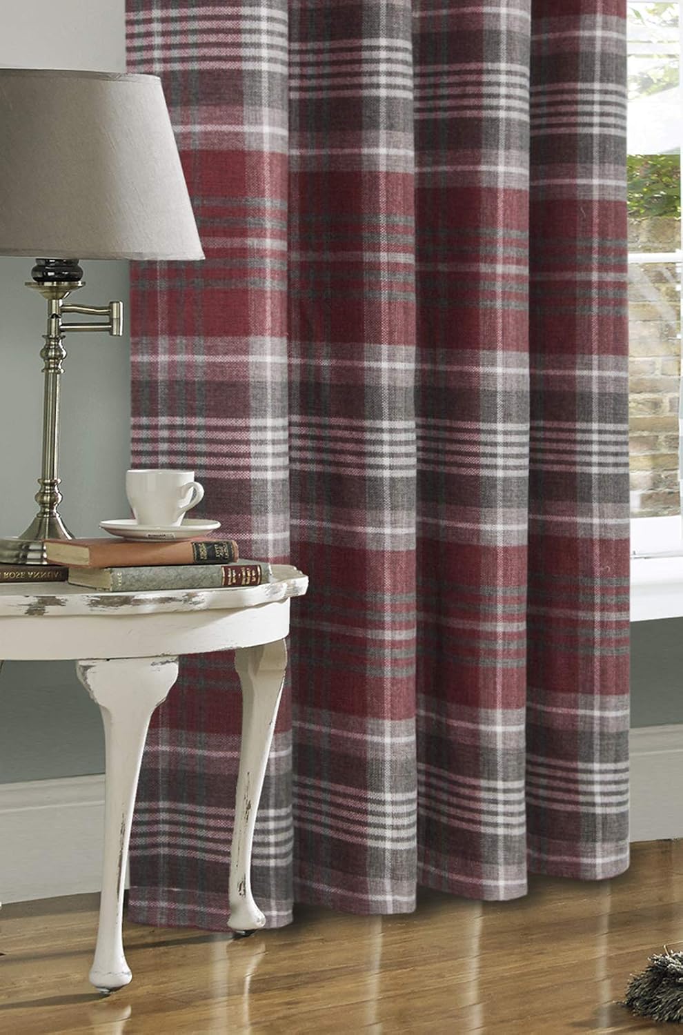 always4u Red Check Curtains Eyelet Ring Top Highland Tartan Curtain for Living Room Bedroom Burgundy Checked Fully Lined Pair of 46 * 54 Inches - Image 3