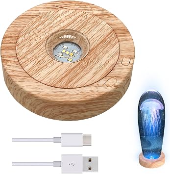 7 Led Rotating Display Stand, Round Spinning Display Stand with Colored Lights 360 Degree Rotating Display Base Stand with 4 Revolving & 8 Light Modes Wood Grain