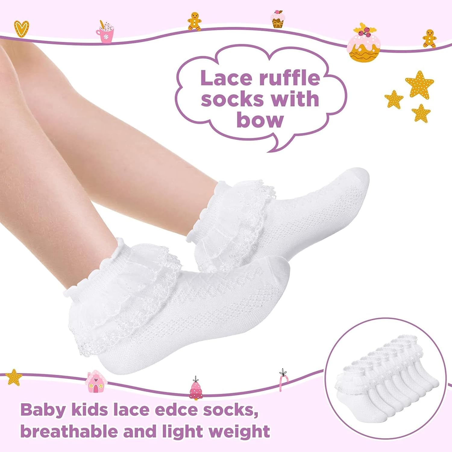Haysandy 8 Pairs Toddler Girls Dress Socks - Baby Ruffle Cute Frilly Lace Cotton Teen Girl