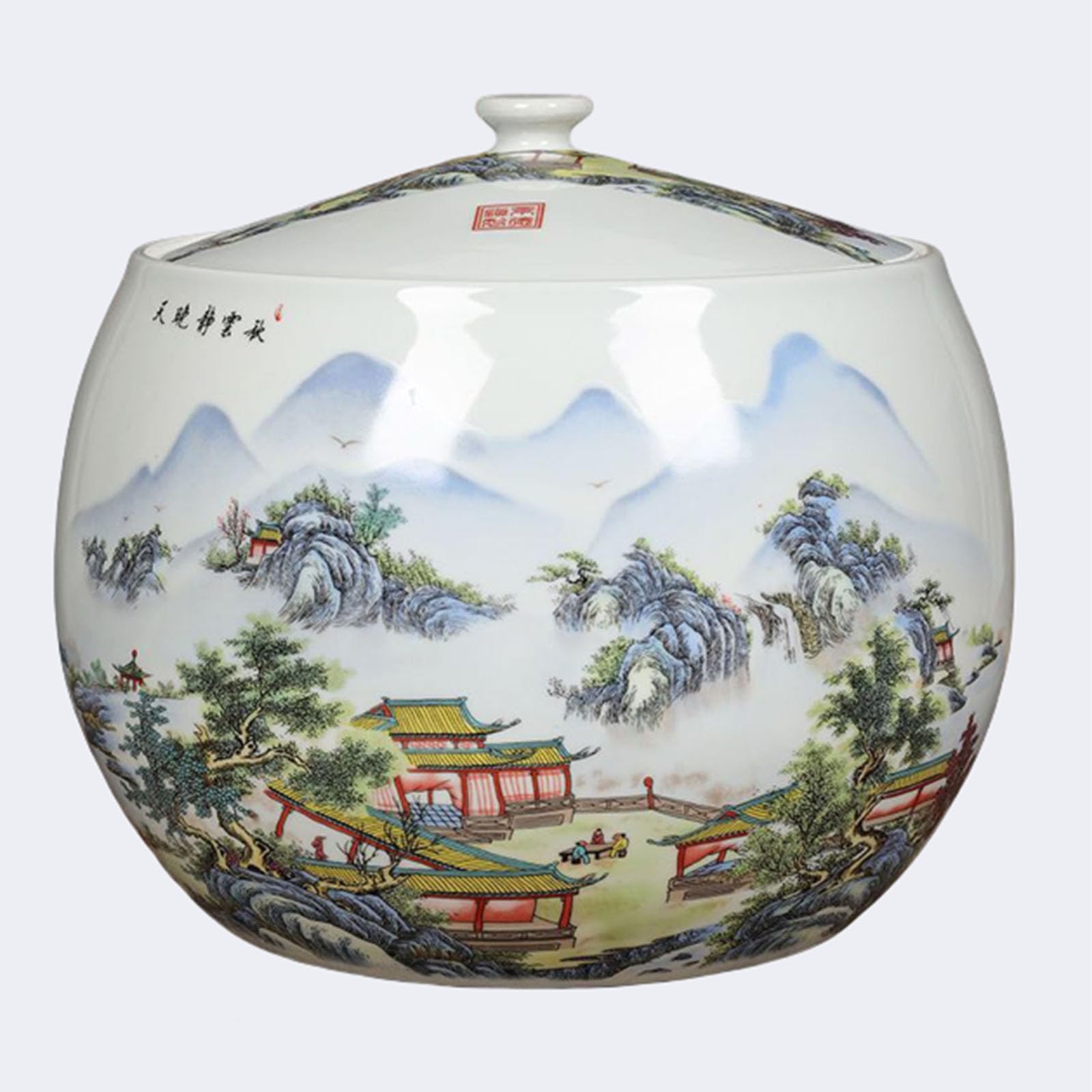 Chinese ceramic rice jar, ceramic rice jar with lid, ceramic rice bucket, household ceramic rice container, grain dispenser, airtight ceramic rice bin, airtight storage container for food storage