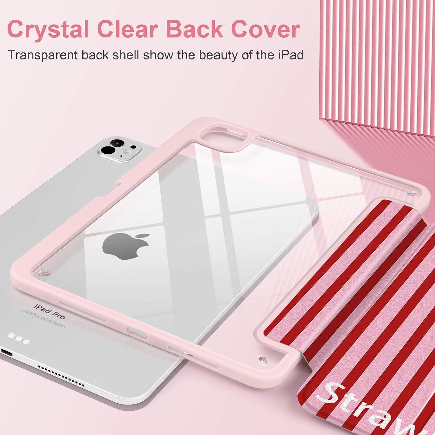 Case for iPad Pro 11 inch M5 2025/M4 2024, Red Pink Striped image 5