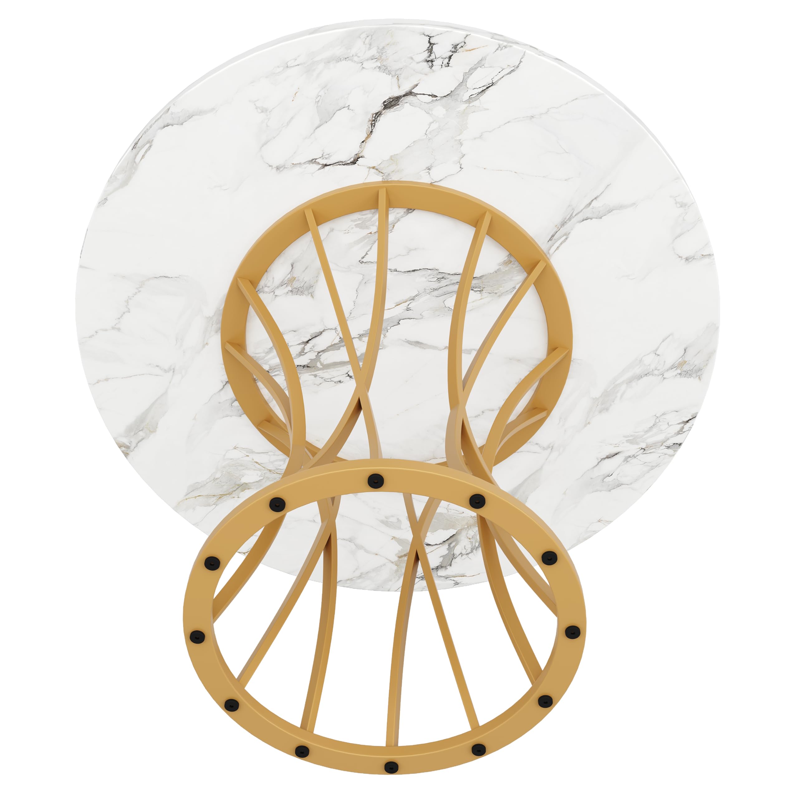Merax Tavolo da pranzo rotondo 80 x 80 cm, bianco marmo, tavolo da pranzo per 2-4 persone, telaio in metallo, gambe regolabili, design industriale, adatto per ristoranti, soggiorno, cucina, sala da