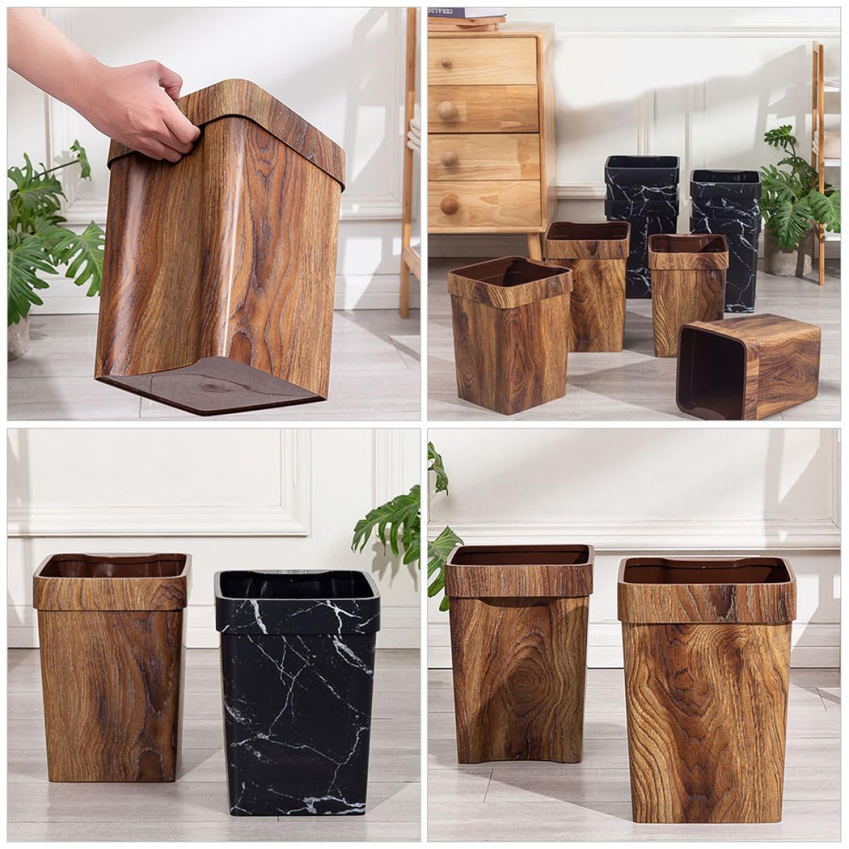PRETYZOOM Cubo de Basura de Imitación de Madera, 11l, Plástico, Abertura Amplia y Fácil Limpieza, para Baño y Estudio, Color Café