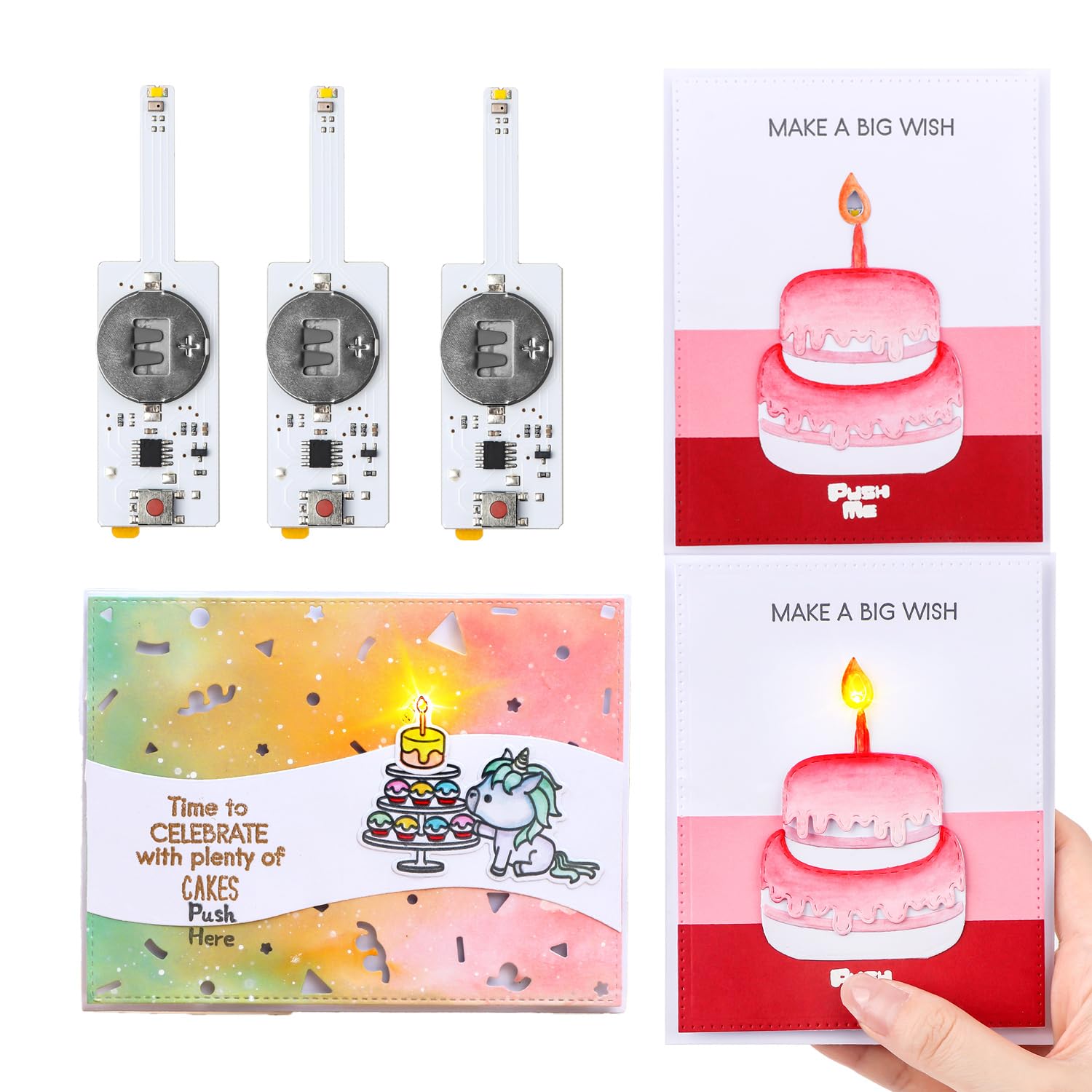BAOFALI 3PCS Blow-Out LED Candle Light for Light-Up Birthday Card Perfect for Creating Interactive Birthday Cards, Scrapbook Layouts, and Pop-Up Projects.