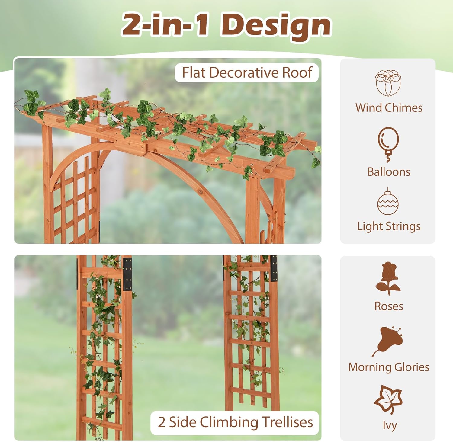 Tangkula 84 inches Garden Arbor, Wooden Wedding Arches Structure w/Trellis Sides for Climbing Plants, Patio Bridal Party Decoration Arbor for Garden, Lawn, Parties, Ceremony (Natural)