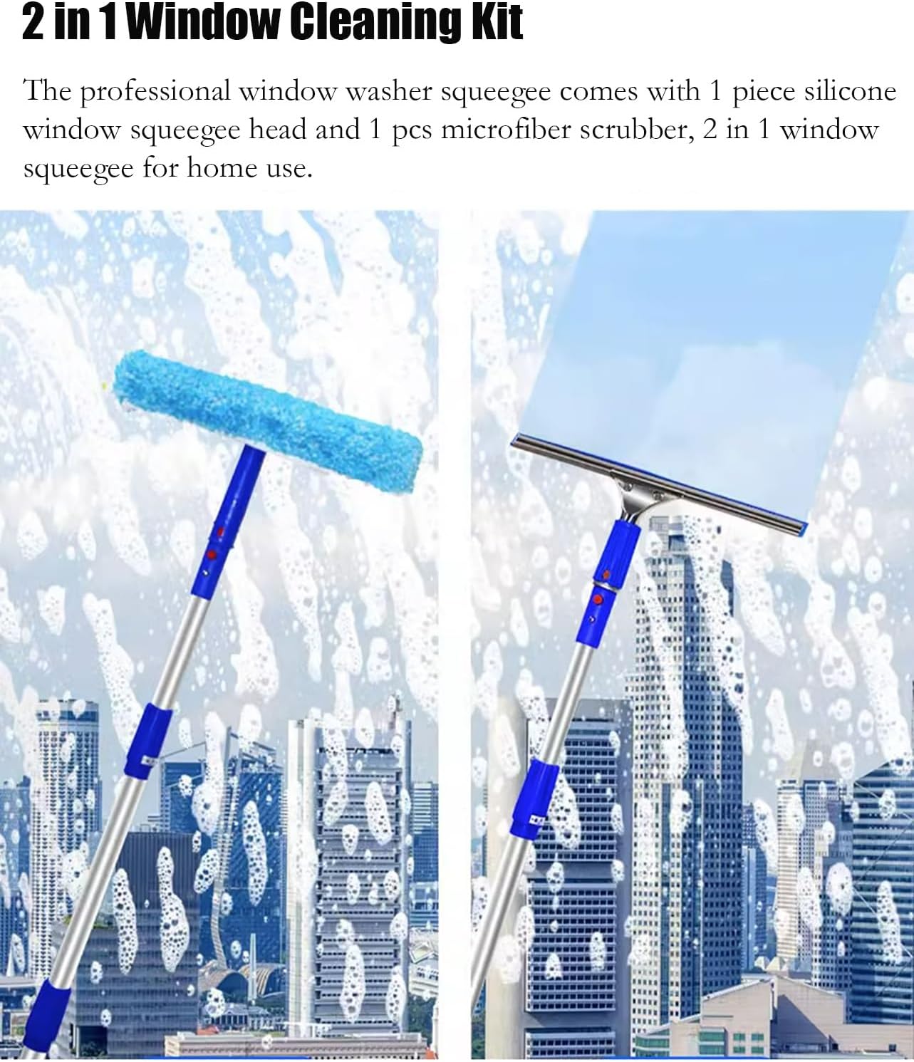 Extra Long Spliced Window Cleaning Rods 31 35 40 50 Ft, Washing Kit for Malls/ Tall Skylights/ Outdoor Balcony, Windows Squeegee Clean Tool & Wall Cleaner with Longer Handle - Aluminum(10.8m/35.4ft)