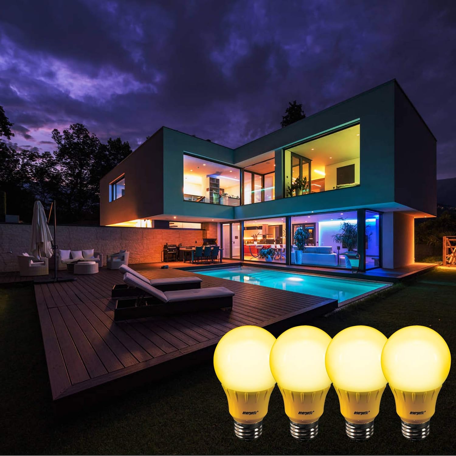 4 Pack led Colored Birthday Light Bulb 40 watt Equivalent, A19 Yellow Light, E26 Colored LED Bulb for Indoor, Lamps, Party Decorative Lighting, Non-dimmable, UL-Listed