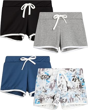 Sweet Hearts Girls Athletic Shorts - 4 Pack French Terry Gym Dolphin Shorts Volleyball Short for Girls Made in USA 7-16