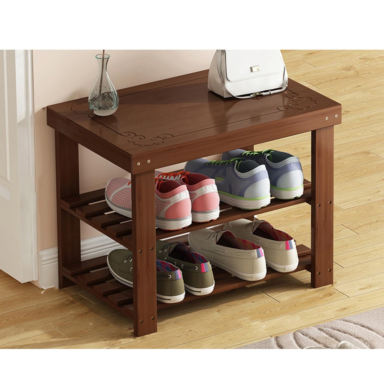 MSHGSKU Stylish Wooden Shoe Rack Bench Entryway Storage nizer Compact Shoe Shelf for Hallway & Living Room (50x26.5x41.5cm) Perfect for Home nization