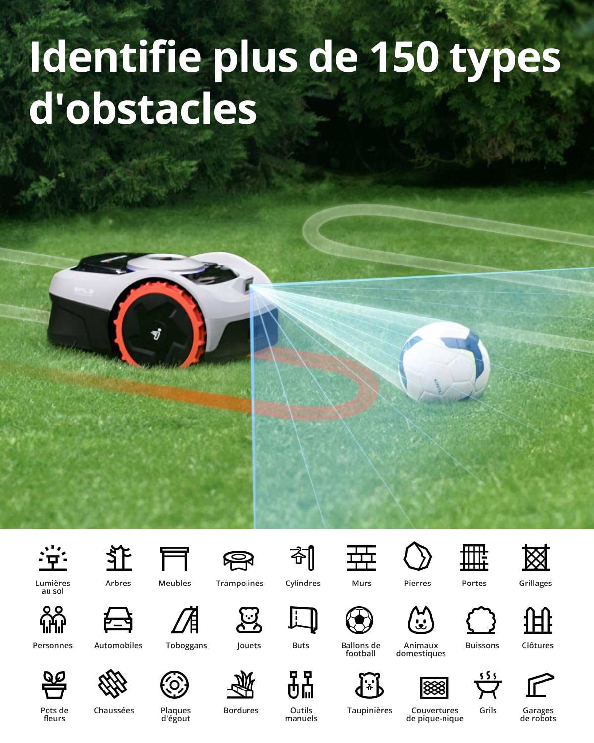 Segway Navimow i105E Robot Tondeuse sans Fil périphérique, Recommandé 500 m², Max. 600 m², RTK+Vision Tondeuse Robot Gazon, IA cartographie Automatique, Limite virtuelle, Gestion multizone