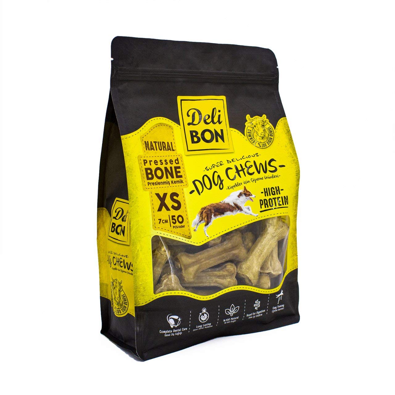 Doggie Delibon Deri Pres Kemik, XS Boy, Naturel, 7Cm x 50Adet