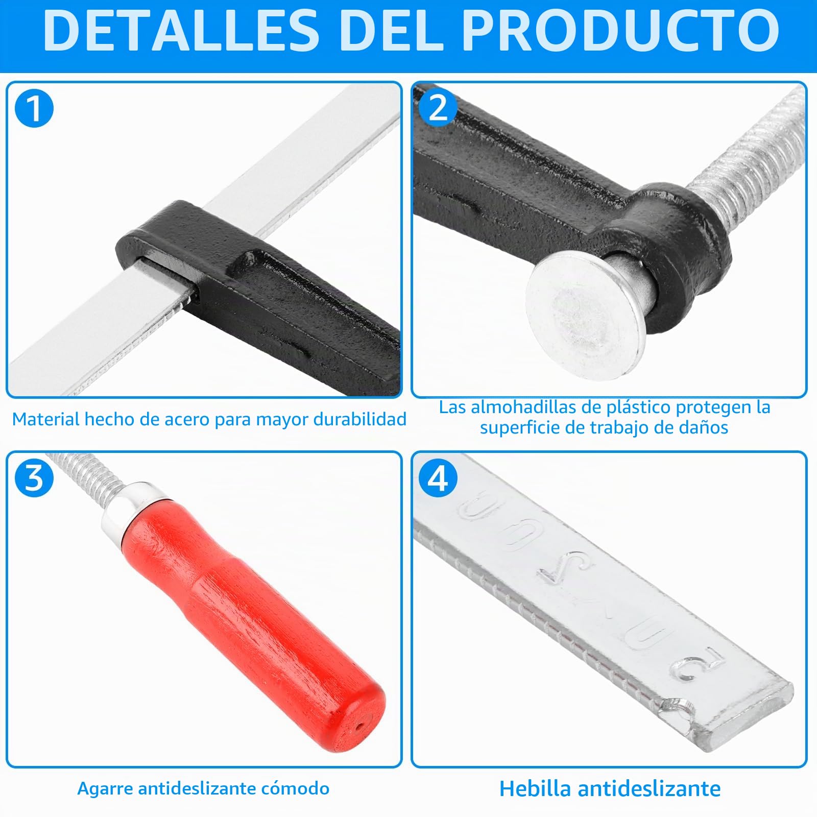 Juego de 10 abrazaderas de tornillo, juego profesional con mango de 10 componentes de 50 x 200, ancho de sujeción 200 mm, profundidad de sujeción 50 mm, mordazas de acero maleable