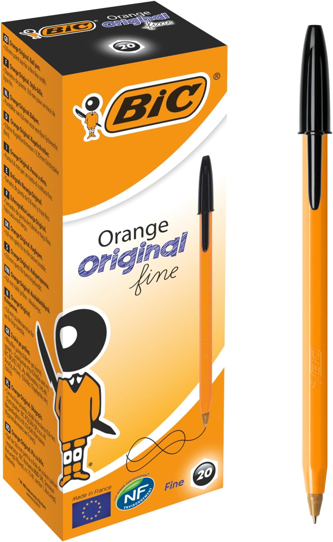 Bic Orange Ball Pen 0.8mm Tip 0.2mm Line Black Ref 1199110114 [Pack of 20]