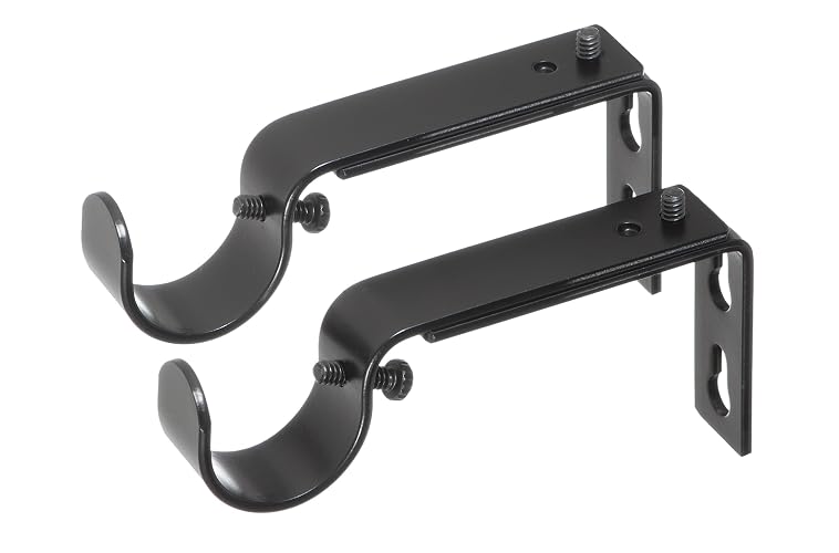 Ivilon Adjustable Brackets for Curtain Rods - for 1 or 1 1/8 Inch Rods. Set of 2 - Black