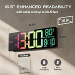 EASYERA 16.5" Large Digital Wall Clock with Remote Control, RGB Atmosphere Lights with 11 Scenes Mode, Dual Alarms with Big LED Display, Auto DST, Temperature for Living Room Gaming