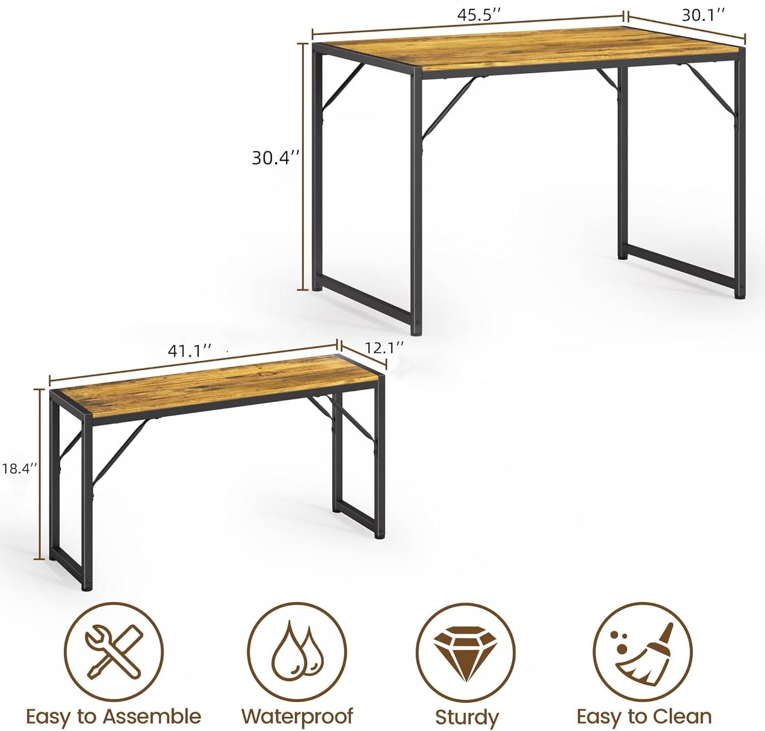 Bealife Dining Table Set for 4 with Metal Frame and MDF Board, Space Saving Kitchen Table with 2 Benches, Kitchen Table Set for Apartment, Dining Room, Breakfast Nook, Retro