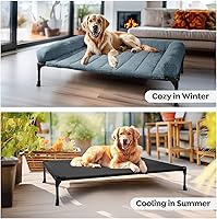 Vista 5 de Veehoo Cama elevada refrescante para perros con cojín de felpa esponjosa, camas elevadas para interiores para perros grandes, sofá suave
