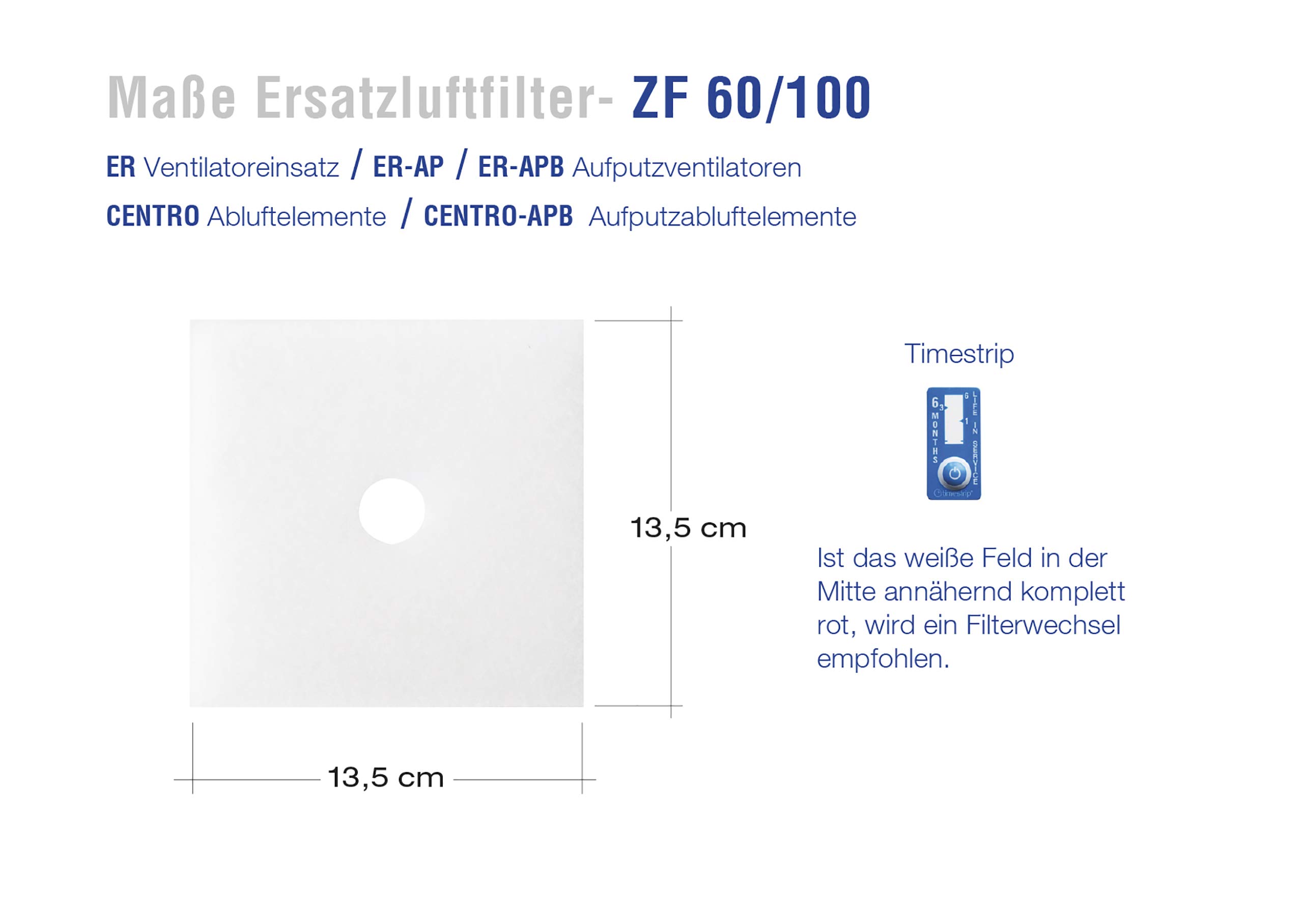 Maico Oryginalny zapasowy filtr powietrza ZF 60/100 nr art. 0093.0331 (poprzednik 0093.0680) od Maico wentylatorów, jednostka opakowania 5 sztuk z 5 timestrips, do ER, ER-AP, ER-APB i Centro