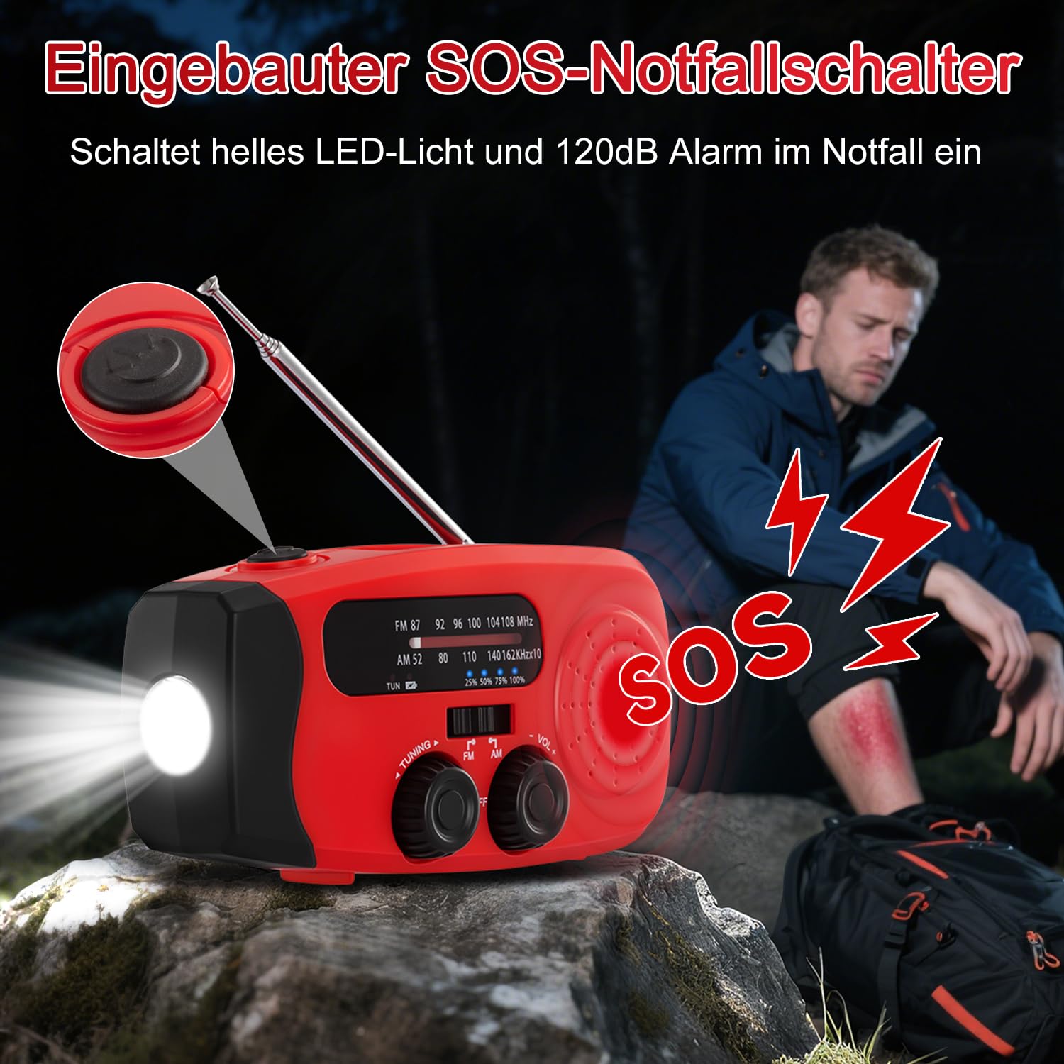 Kurbelradio, Notfall Ausrüstung Solar Radio Emergency, Notfallradio mit kurbel 2000mAh Power Bank mit LED Taschenlampe, AM/FM Solarradio batteriebetrieben mit SOS Alarm für Survival, Ourdoor, Camping