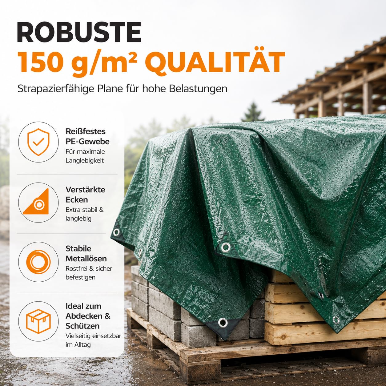 Plandeka okryciowa 3 x 4, 200 g/m², zielona – plandeka z oczkami, wodoszczelna, plandeka ogrodowa i plandeka ochronna, plandeka uniwersalna – zielona, plandeka budowlana pod namiot – z tkaniny – na