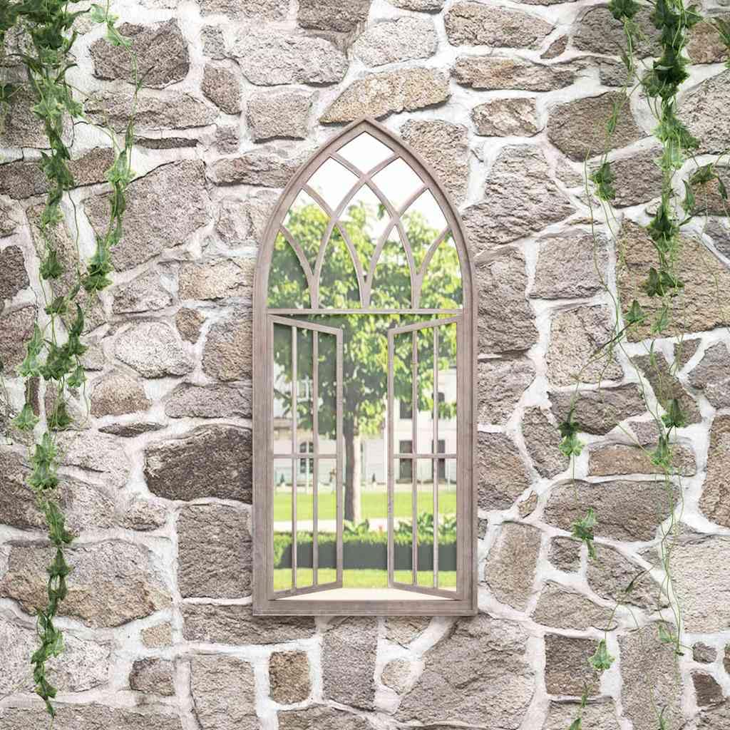 Specchio da giardino sabbia, 100 x 45 cm, in ferro con effetto ruggine, specchio da parete per giardino ed esterni, specchio decorativo per tutto il corpo con foro preforato, decorazione