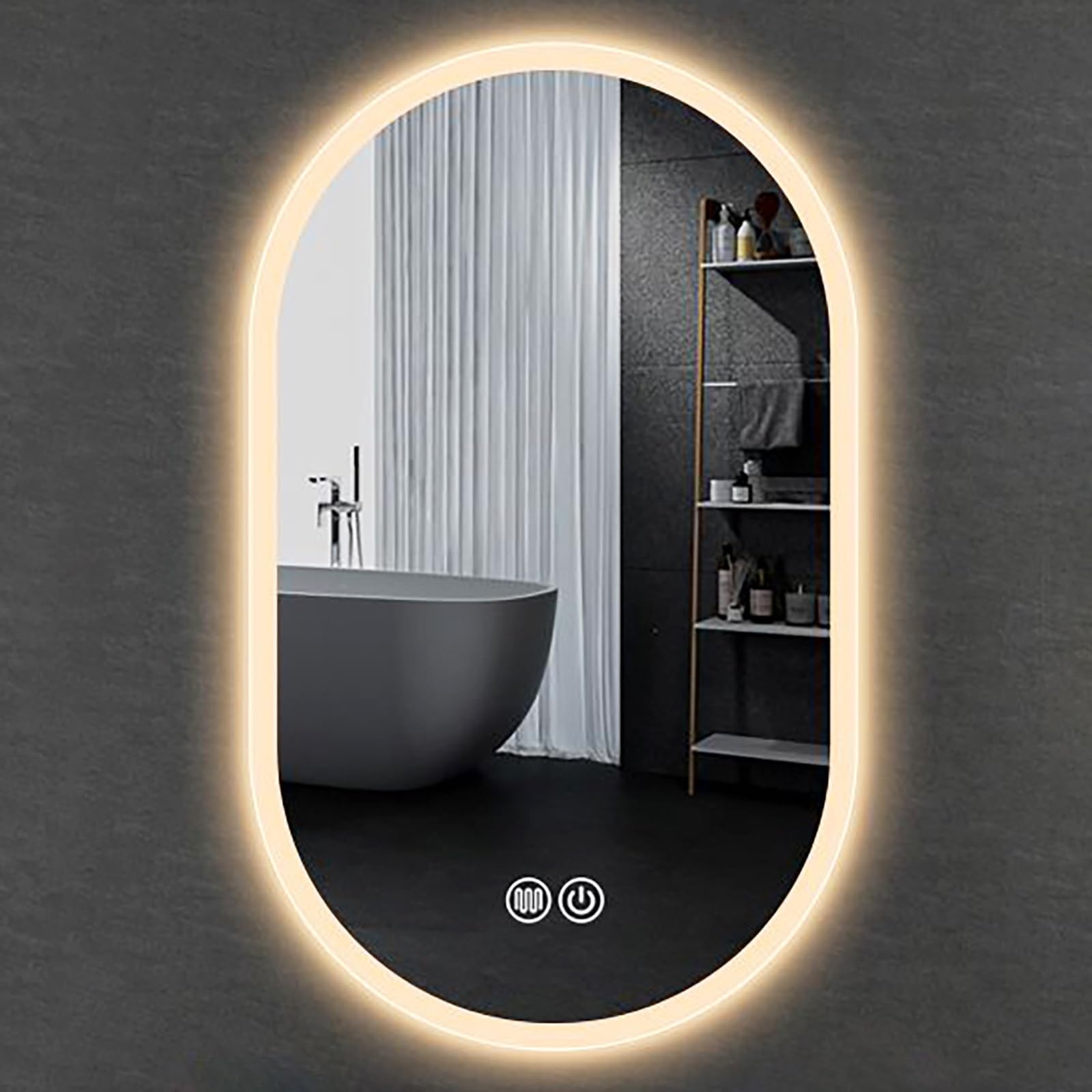 FGXHHS LED Oval with 3 Color Lights & Anti-Fog Function, 50x80cm Irregular Wall-Mounted Vanity Mirror, Dimmable Lighted for Living Room Bedroom Entryway Wall Decor