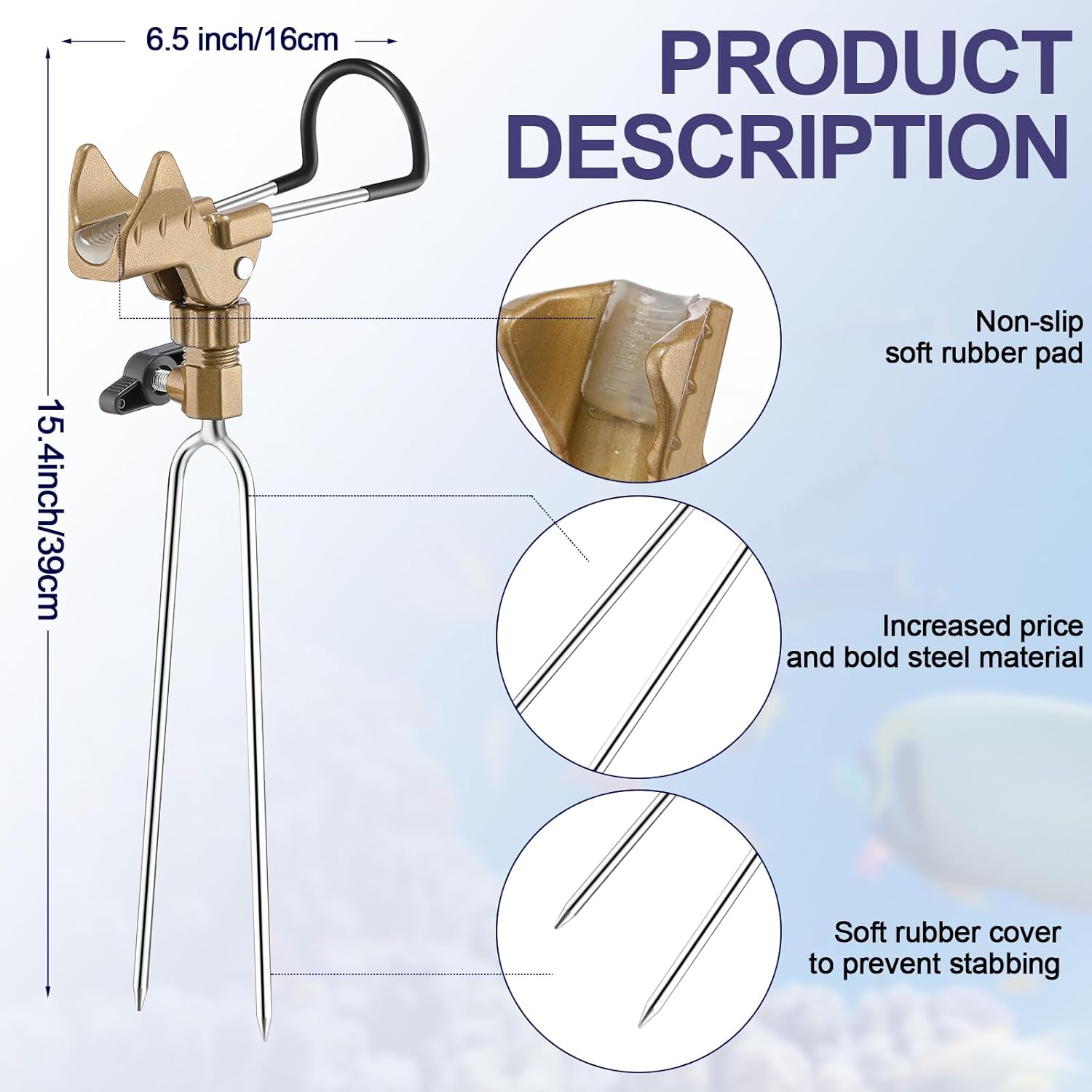 Libima 4 Pieces Fishing Rod Holders for Bank Fishing Upgraded Stainless Steel Fishing Pole Holders 360 Degree Adjustable Fishing Rod Stand for Men Father Beach Fishing Equipment Birthday Gift