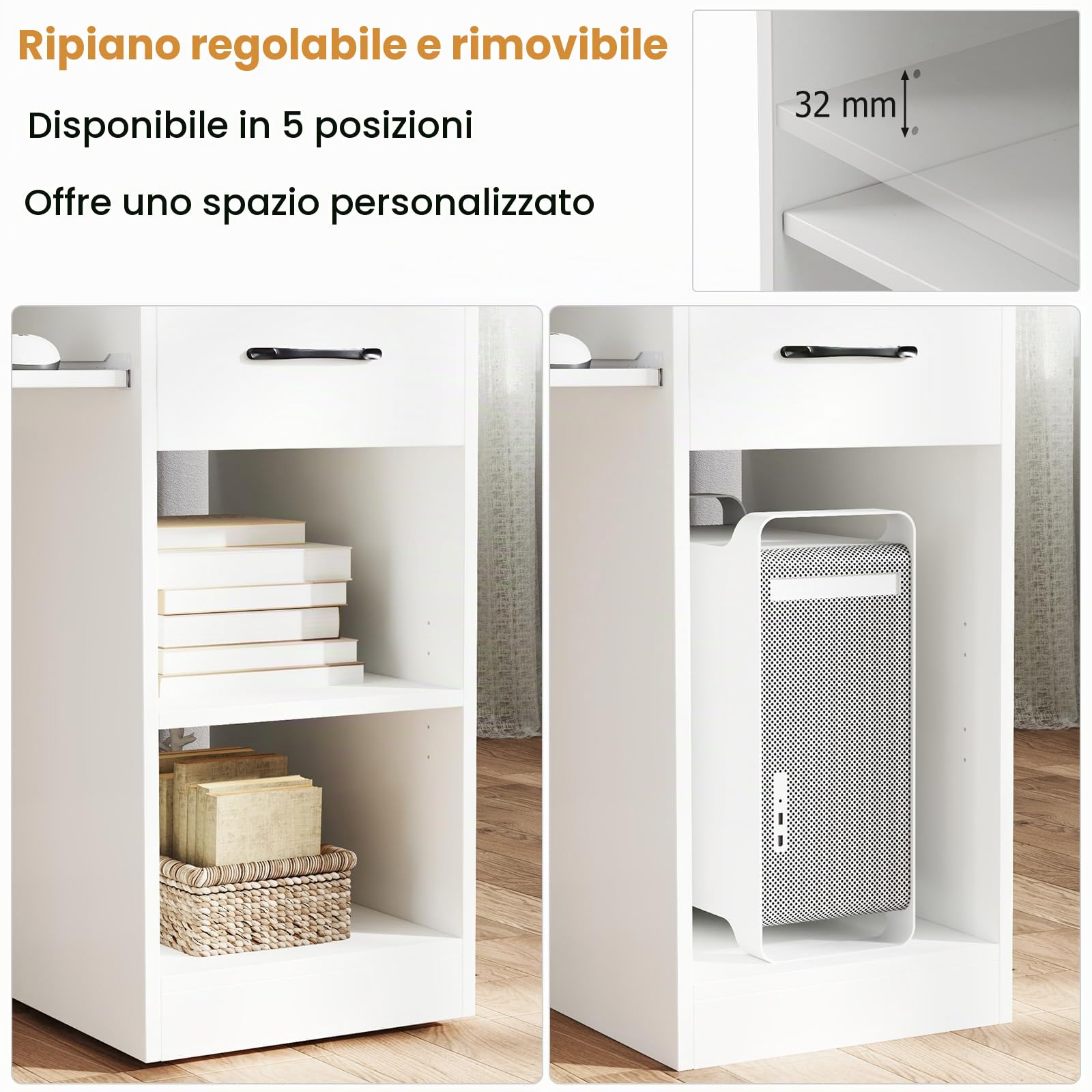 LIFEZEAL Scrivania Ufficio per Computer, con Cassetto, Supporto di Monitor, Vassoio per Tastiera, Salvaspazio, Postazione di Lavoro, Scrittoio, Tavolo Porta PC, Laptop, in Legno, Max 45kg, Bianco