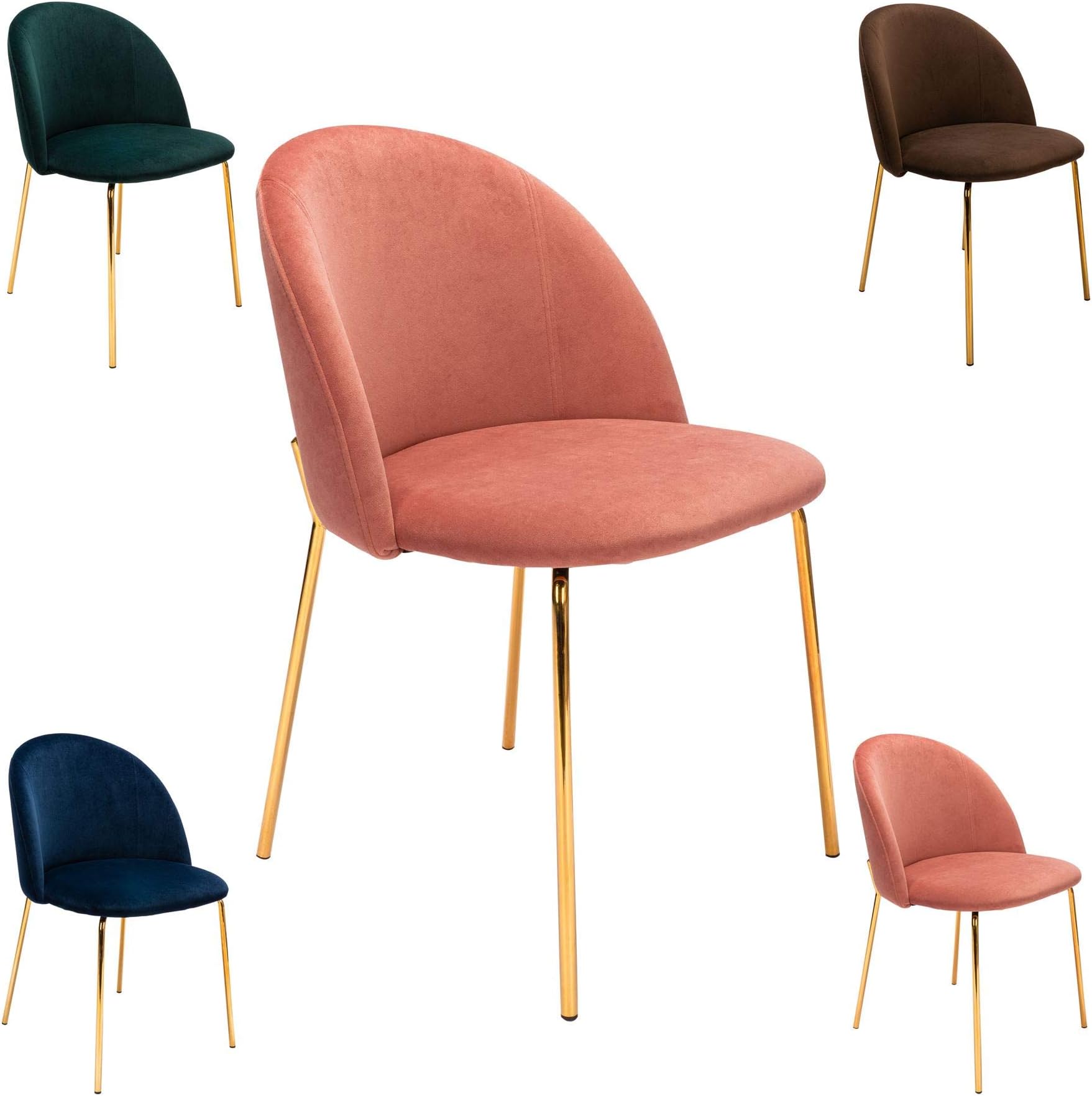 Cosy7 Dixon Collection Velvet Dining Chairs Set of 2 Peach Pink | Soft Fabric Kitchen Chairs, Glossy Metal Golden Legs | Fully Upholstered | Low Back Living Room Cushioned Seat