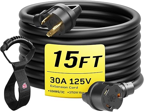dé Cable de extensión de RV de 30 amperios de 25 pies, cable de extensión STW de calibre 103 de 30 amperios para RV, NEMA TT-30P a TT-30R, cable de