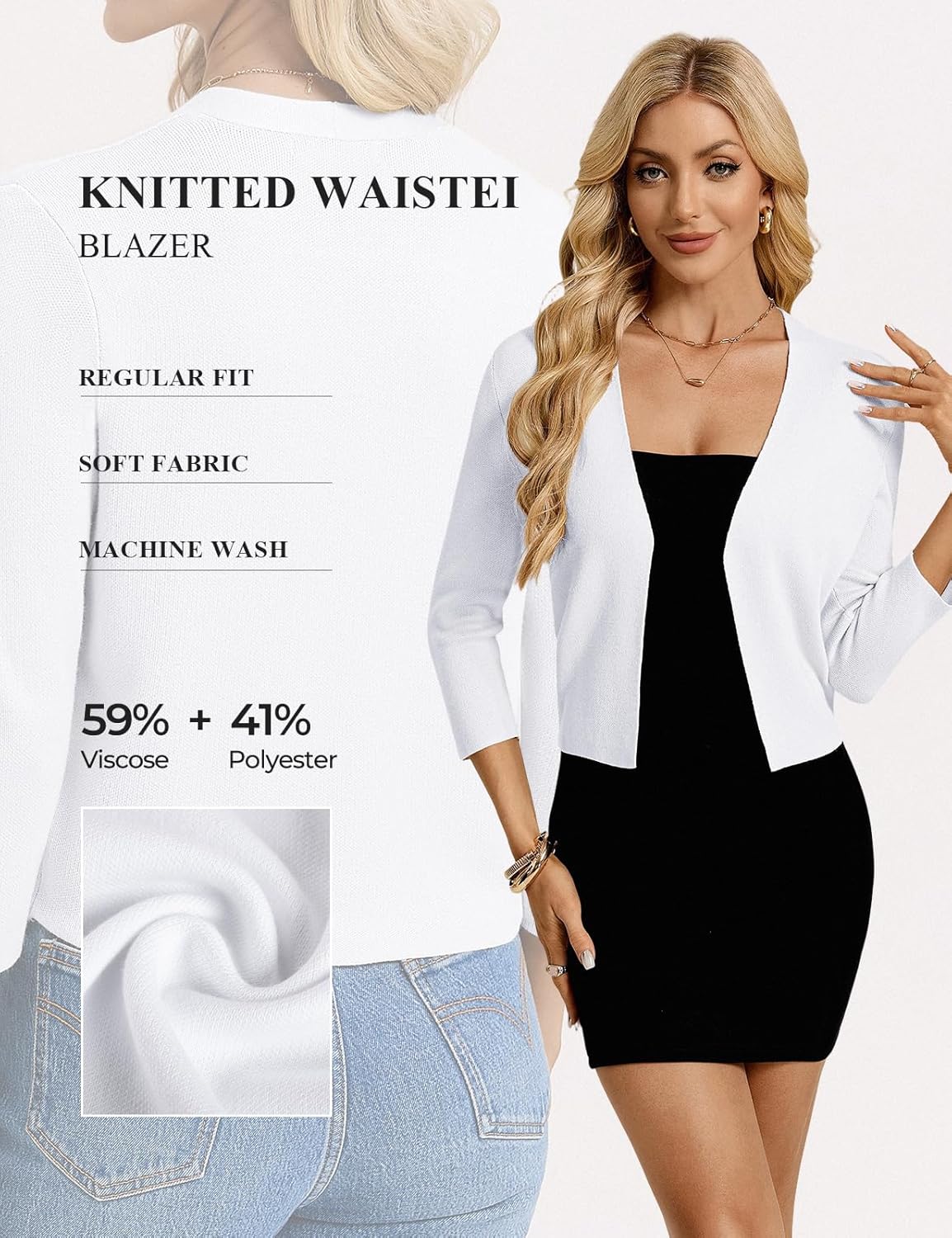 GRACE KARIN Women's 3/4 Sleeve Cropped Cardigan Sweater Lightweight Open Front Dressy Causal Shrug Spring Fashion - Image 5