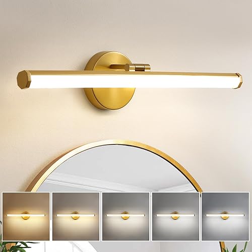 Miniatura 13 de KAISITE Lámpara de baño sobre espejo de 30 pulgadas de níquel cepillado, luz LED de tocador de 24 W, 3000 K, regulable, moderna, para montaje