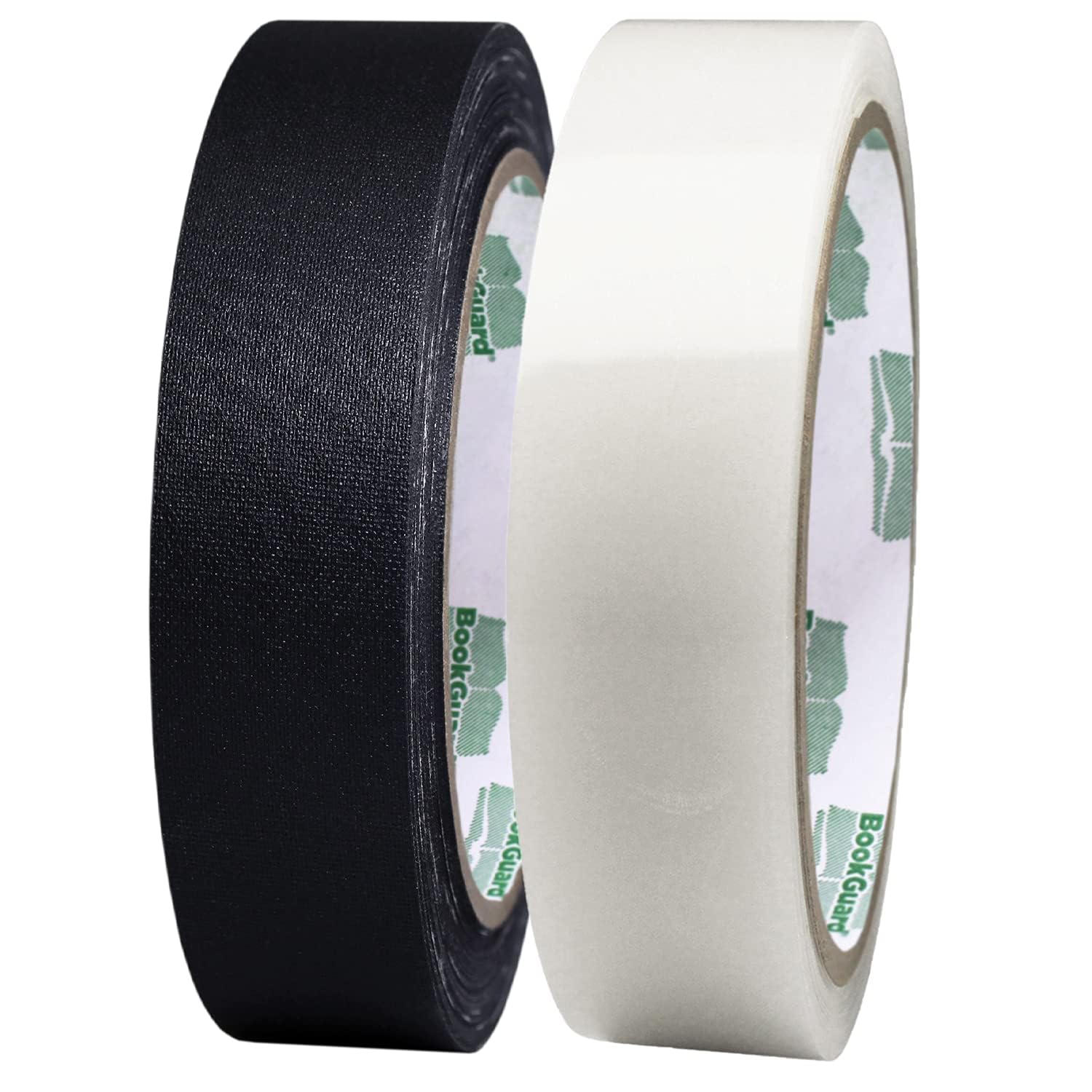 BookGuard 1 Inch Tape Kit, Black Cloth and Clear Poly Tape, 2 Rolls, 45'/Roll